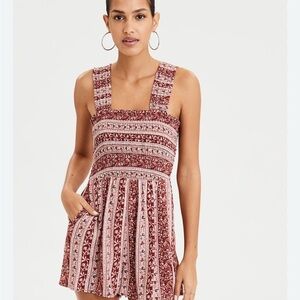 American Eagle Outfitters Red and White Patterned Romper